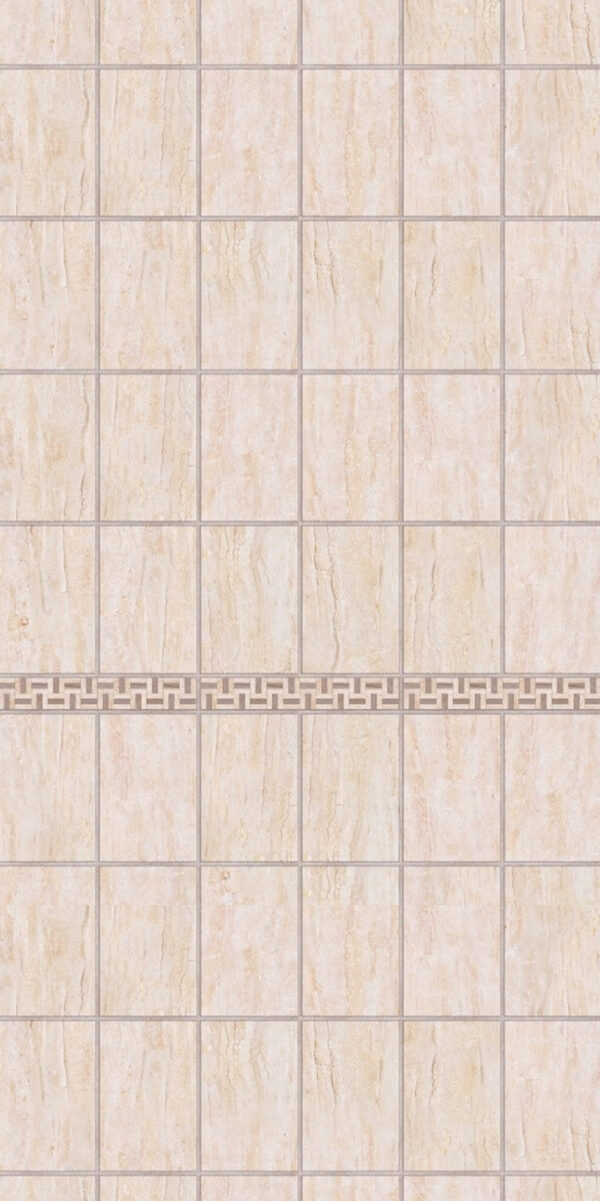 Simplisima Travertino Beige con cenefa Roma 6mm. 1,20 x 2,40 mts.