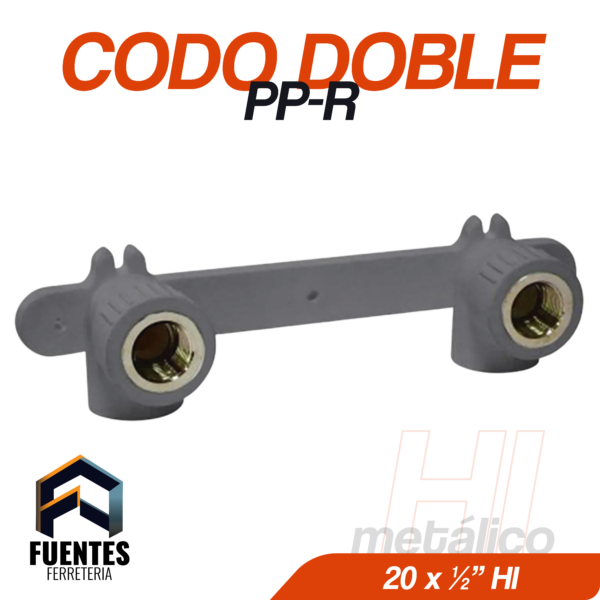 Codo doble PP-R HI Metálico 20 x 1/2"