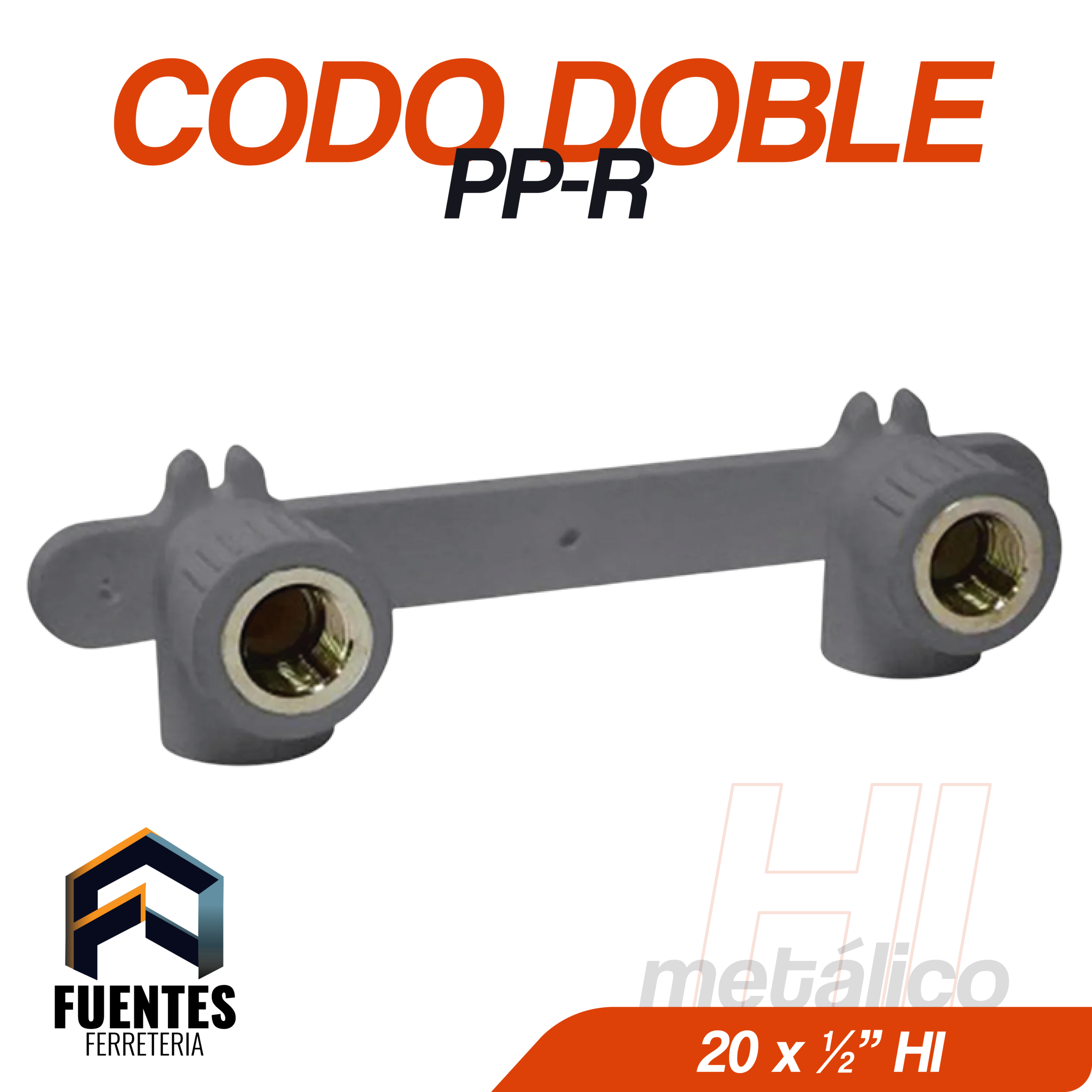 Codo doble PP-R HI Metálico 20 x 1/2"