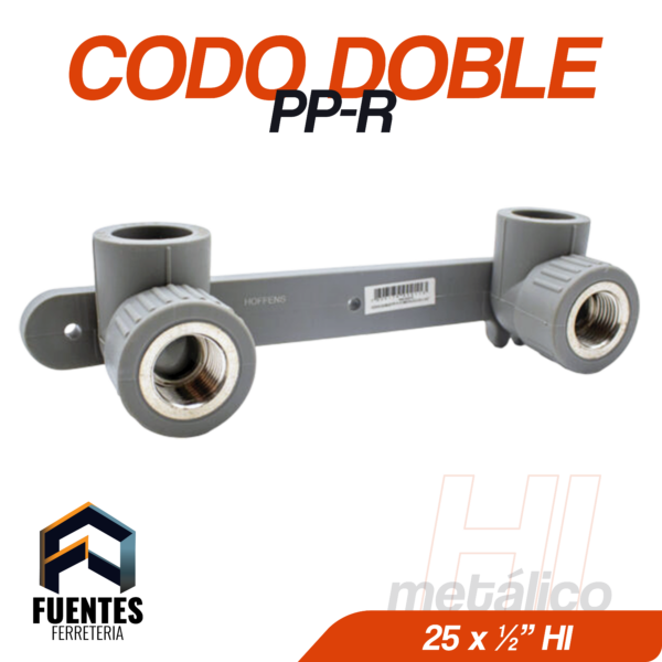 Codo doble PP-R HI Metálico 25 x 1/2"