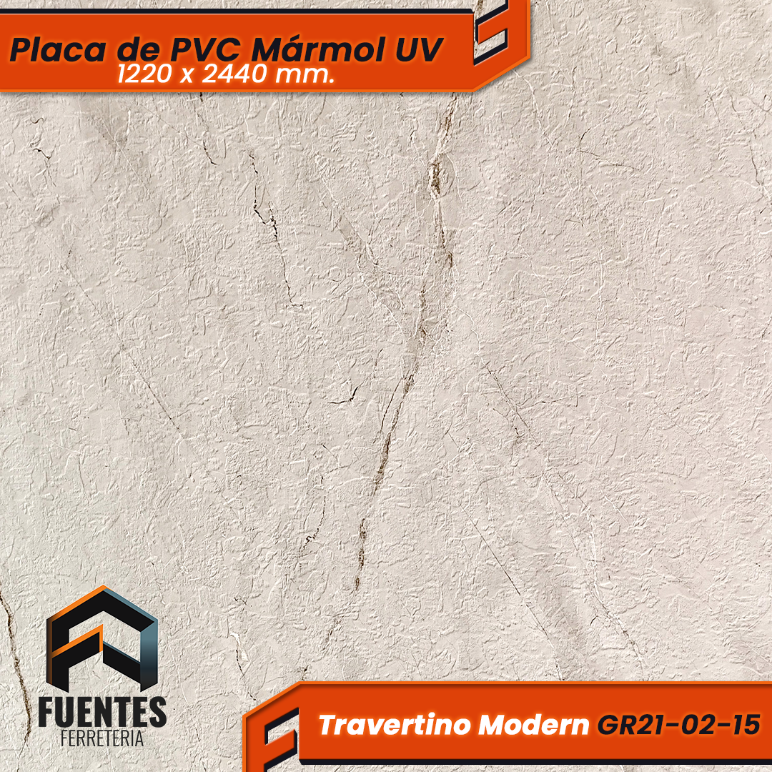Placa de PVC Travertino Modern Texturizada GR21-02-15 / 1220 x 2440 mm.
