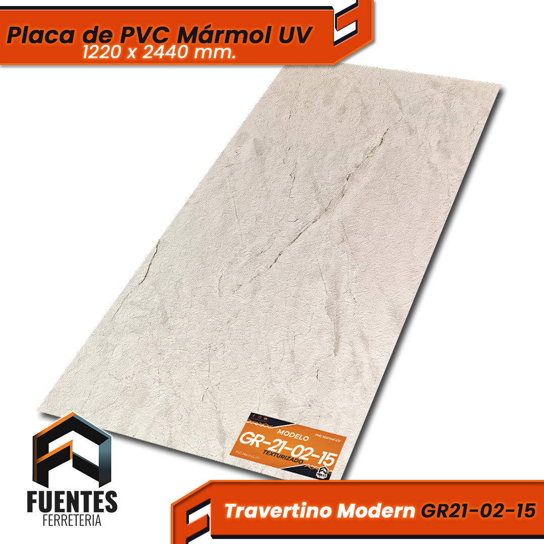 Placa de PVC Travertino Modern Texturizada GR21-02-15 / 1220 x 2440 mm. - Imagen 2