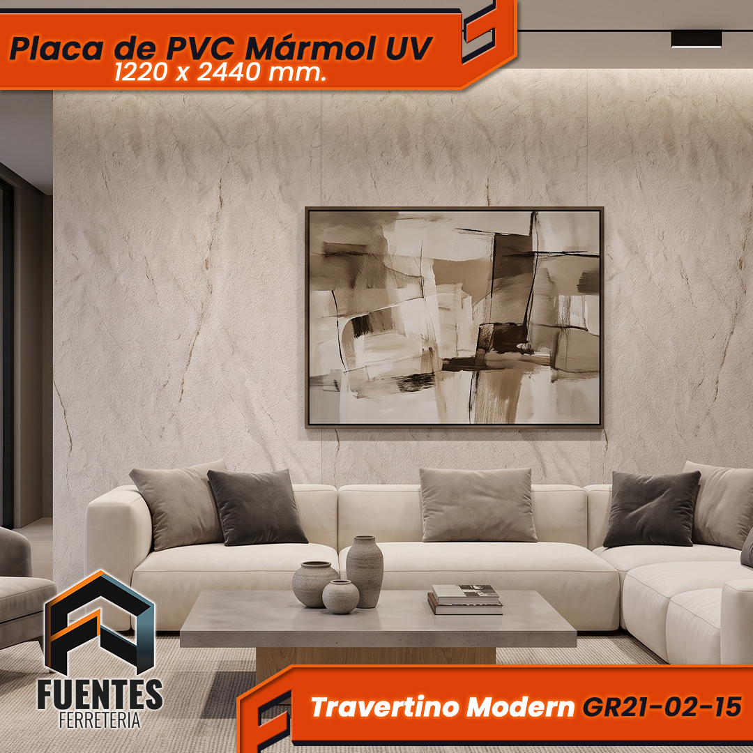 Placa de PVC Travertino Modern Texturizada GR21-02-15 / 1220 x 2440 mm. - Imagen 3
