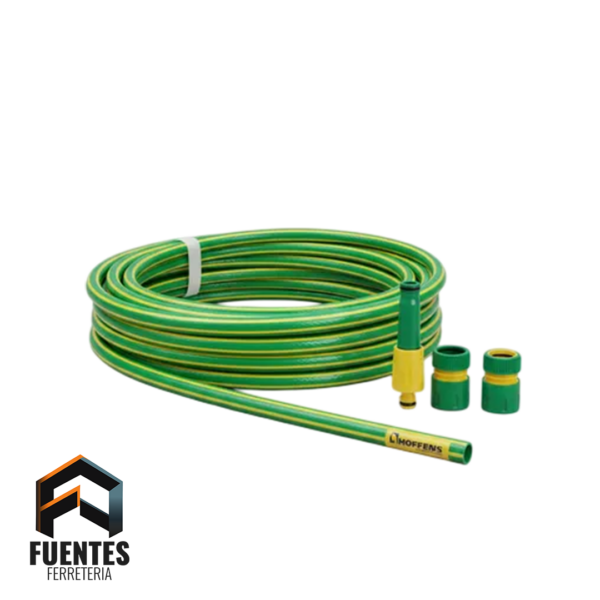 Set Manguera Bicolor Verde Amarillo C/ACC - 1/2" x 15 mts - HOFFENS