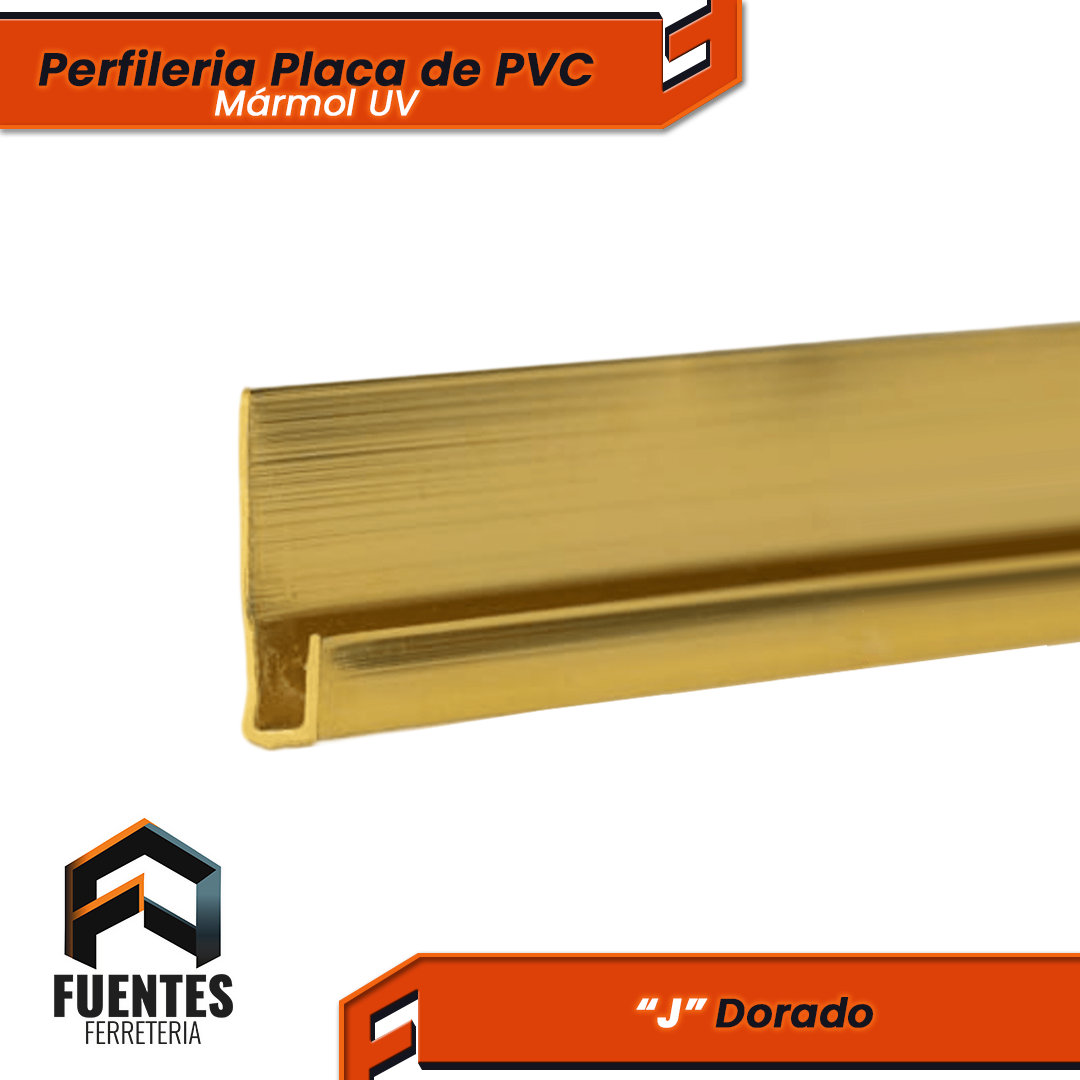 Perfilería Placa de PVC - "J" Dorado / 2500 mm.