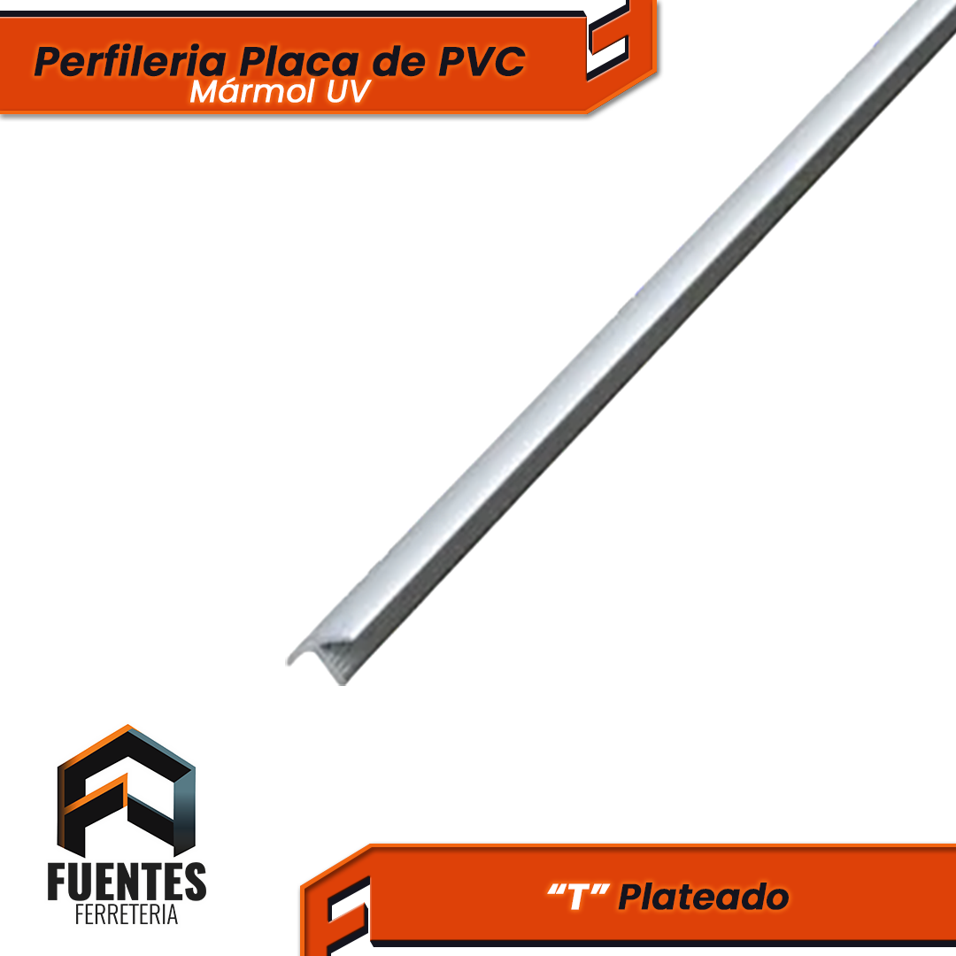 Perfilería Placa de PVC - "T" Plateado / 2500 mm.