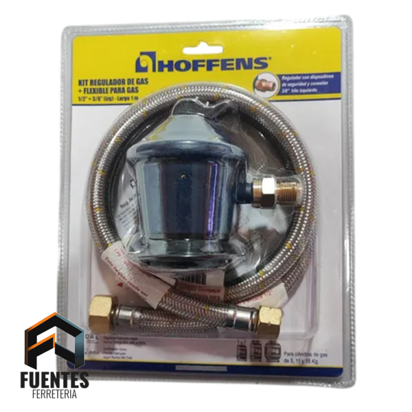 Kit Regulador de Gas más Flexible para Gas Hoffens - 1/2" x 3/8" (Izq.) x 1,00 mts