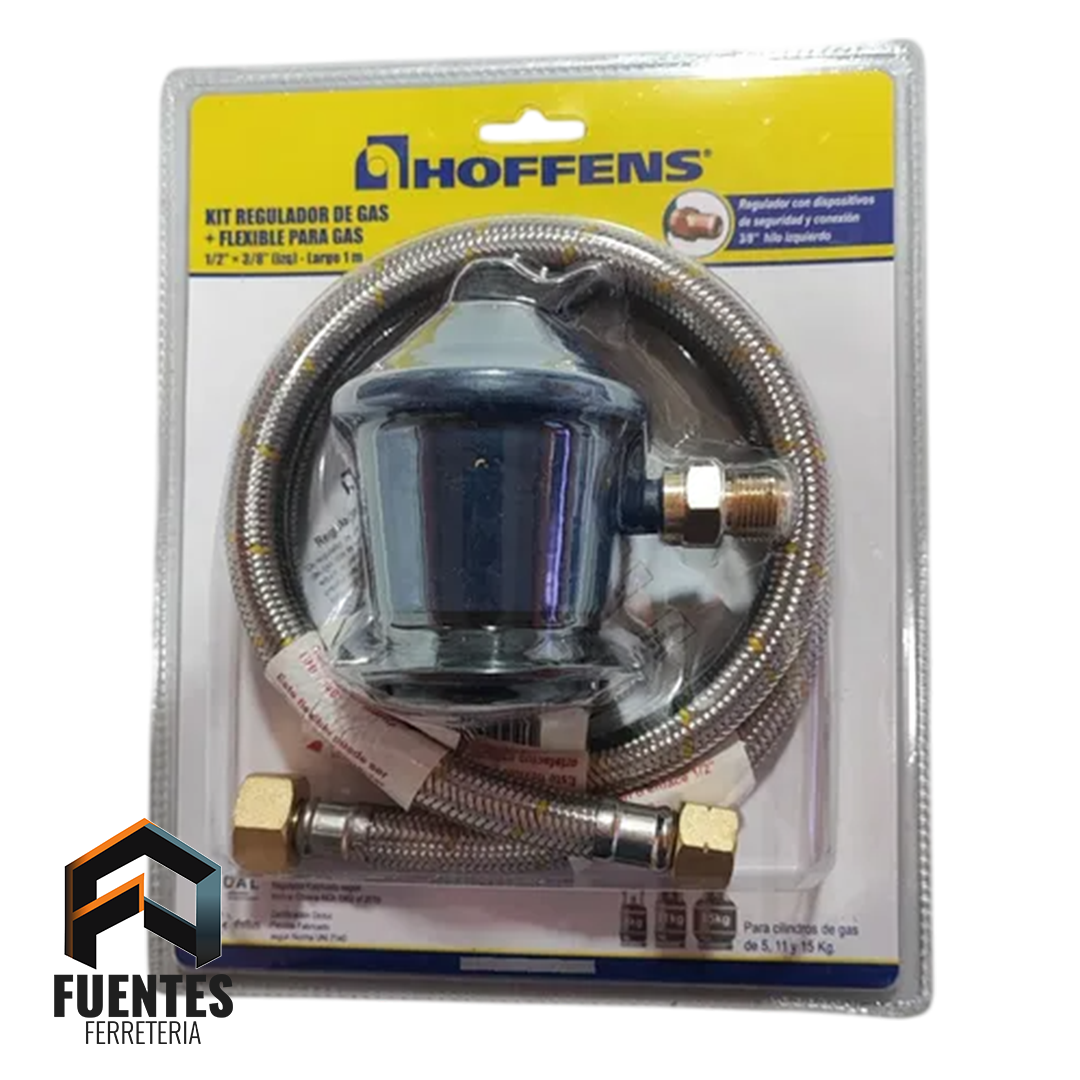 Kit Regulador de Gas más Flexible para Gas Hoffens - 1/2" x 3/8" (Izq.) x 1,00 mts