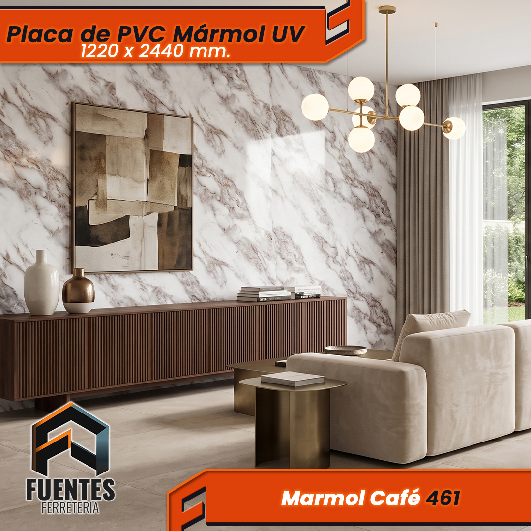 Placa de PVC Mármol Café 458 / 1220 x 2440 mm. - Imagen 3