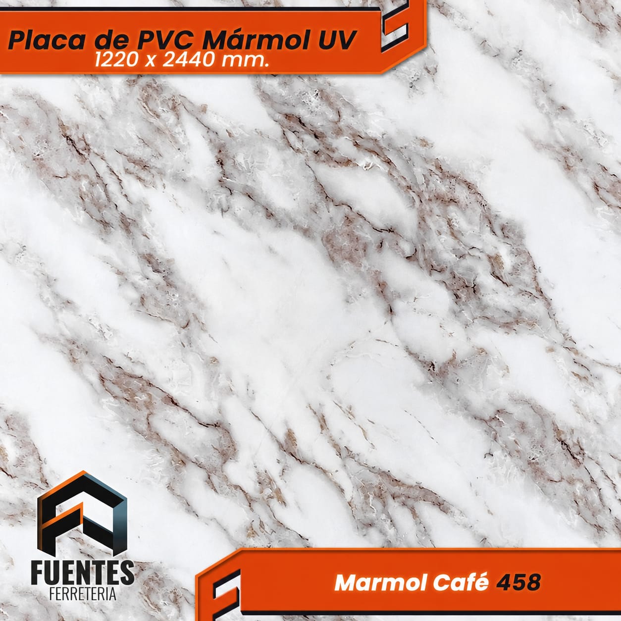 Placa de PVC Mármol Café 458 / 1220 x 2440 mm.