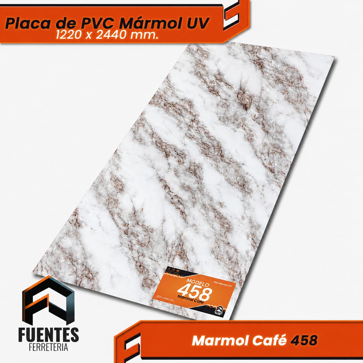 Placa de PVC Mármol Café 458 / 1220 x 2440 mm. - Imagen 2