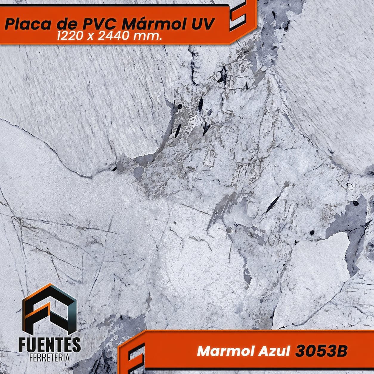 Placa de PVC Mármol Azul 3053B / 1220 x 2440 mm.