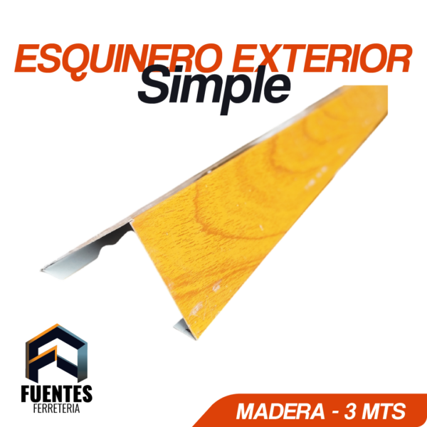 Perfil Hojalata Esquinero Exterior Simple Madera 3 m