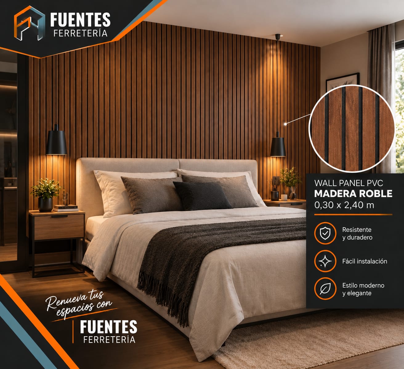 WALL PANEL 30X2.40X8.5MM MADERA ROBLE 60153-17 (8 UN) - Imagen 2
