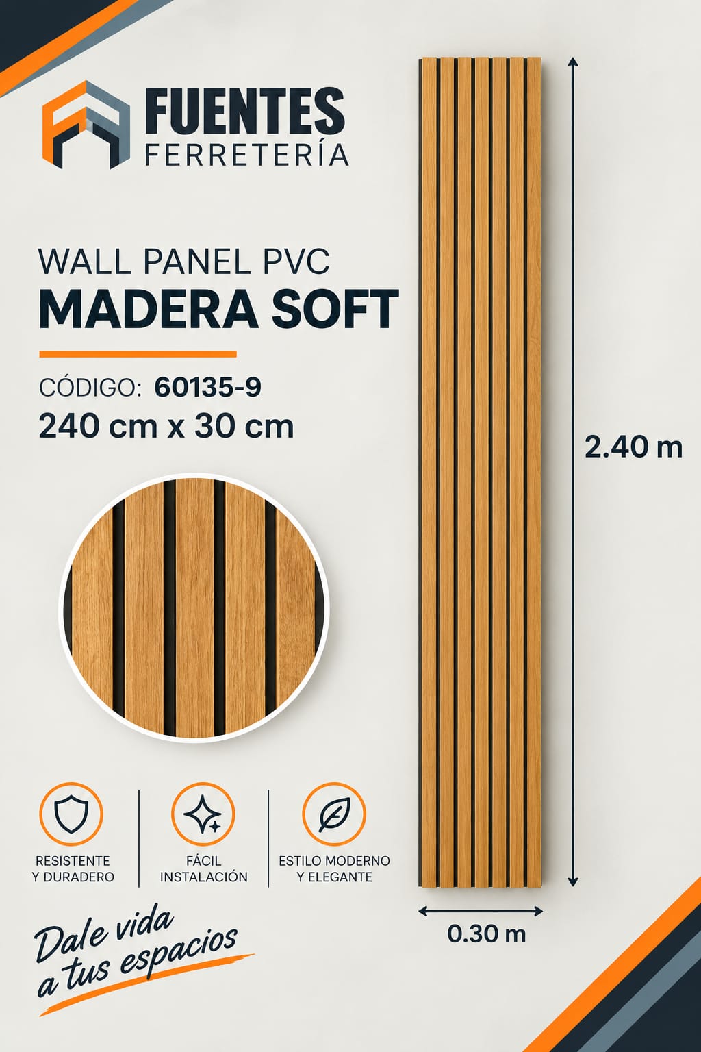 WALL PANEL 30X2.40X8.5MM MADERA SOFT 60135-9 (8 UN)
