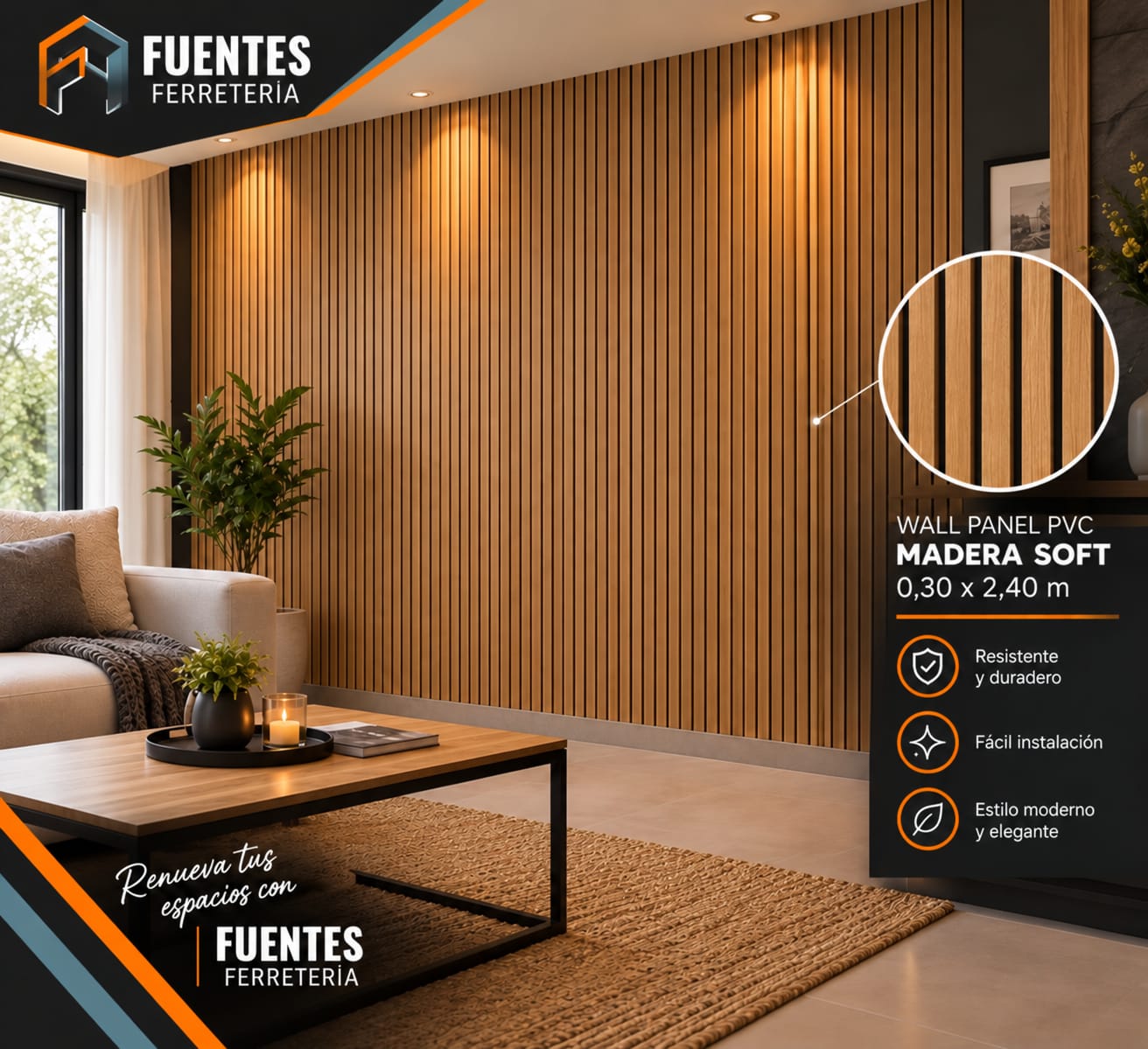 WALL PANEL 30X2.40X8.5MM MADERA SOFT 60135-9 (8 UN) - Imagen 2